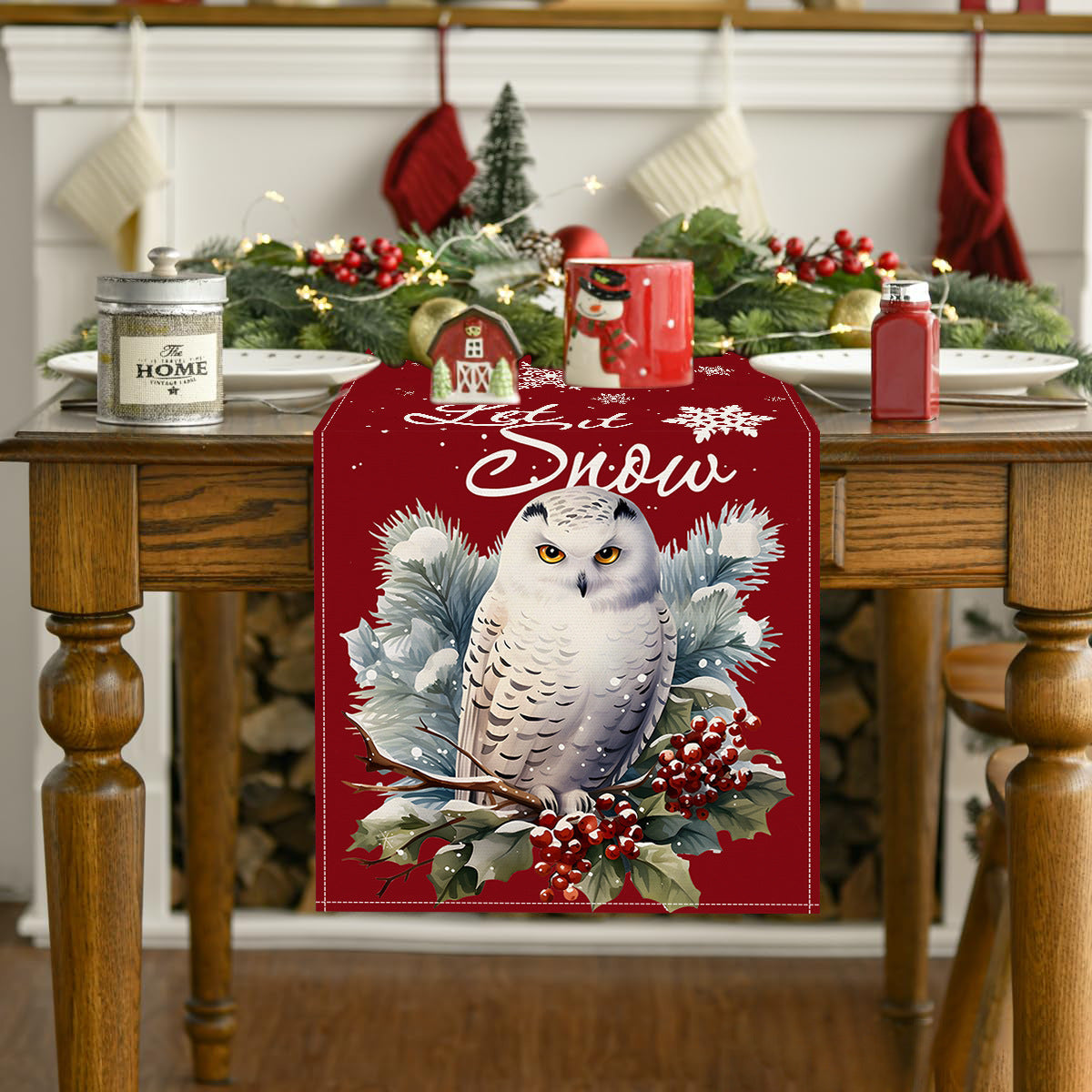Owl Linen Table Runner for Festive Dining