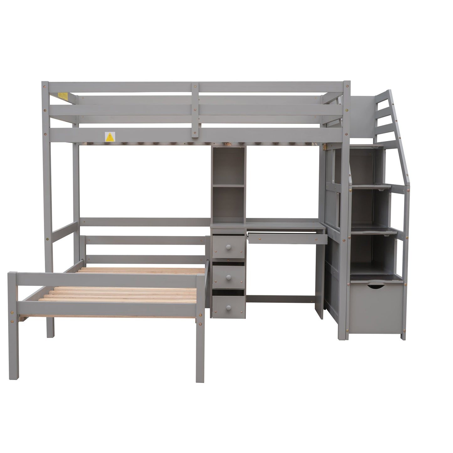 Cama loft tamaño twin con escalera de almacenamiento y escritorio - Gris