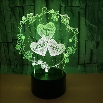 3D Lamp Pattern I LOVE YOU Valentine's Day Wedding Gift Colorful Touch Love 3D LED Lamp - Korvel