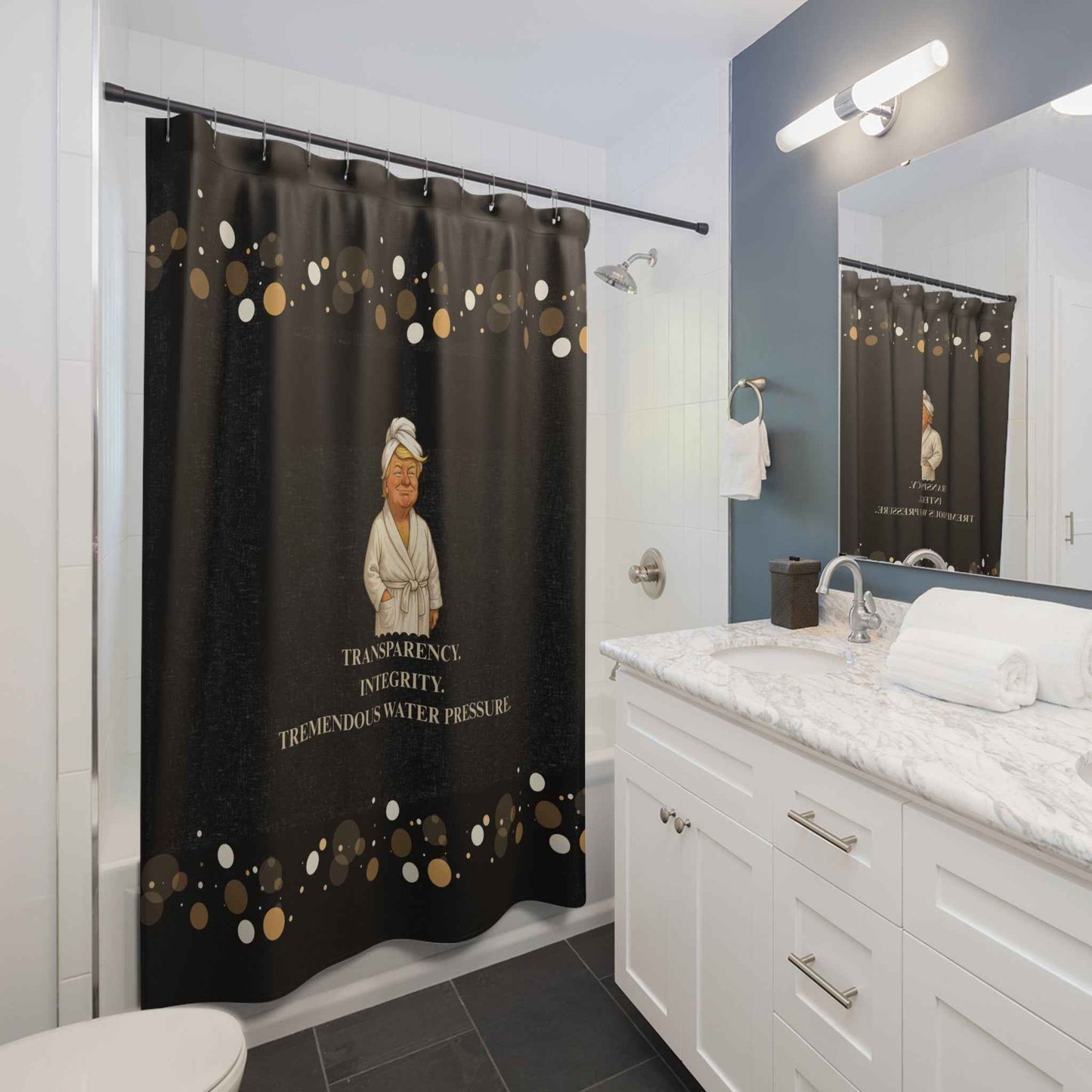 Presidential Parody Shower Curtain - Black & Gold Design