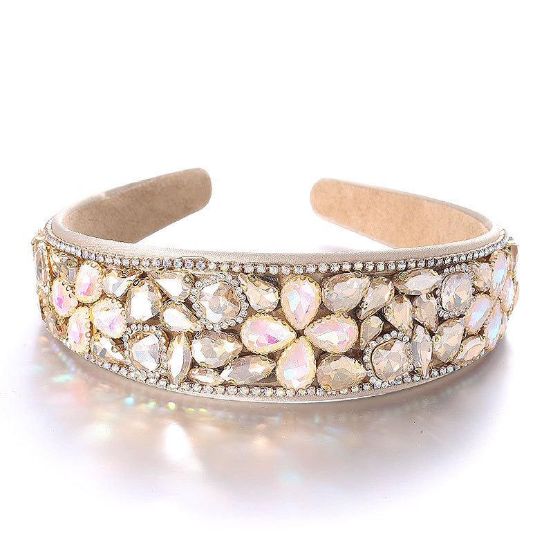 Fashionable diamond inlaid four leaf clover Baroque retro full inlaid rhinestone sponge headband - Korvel