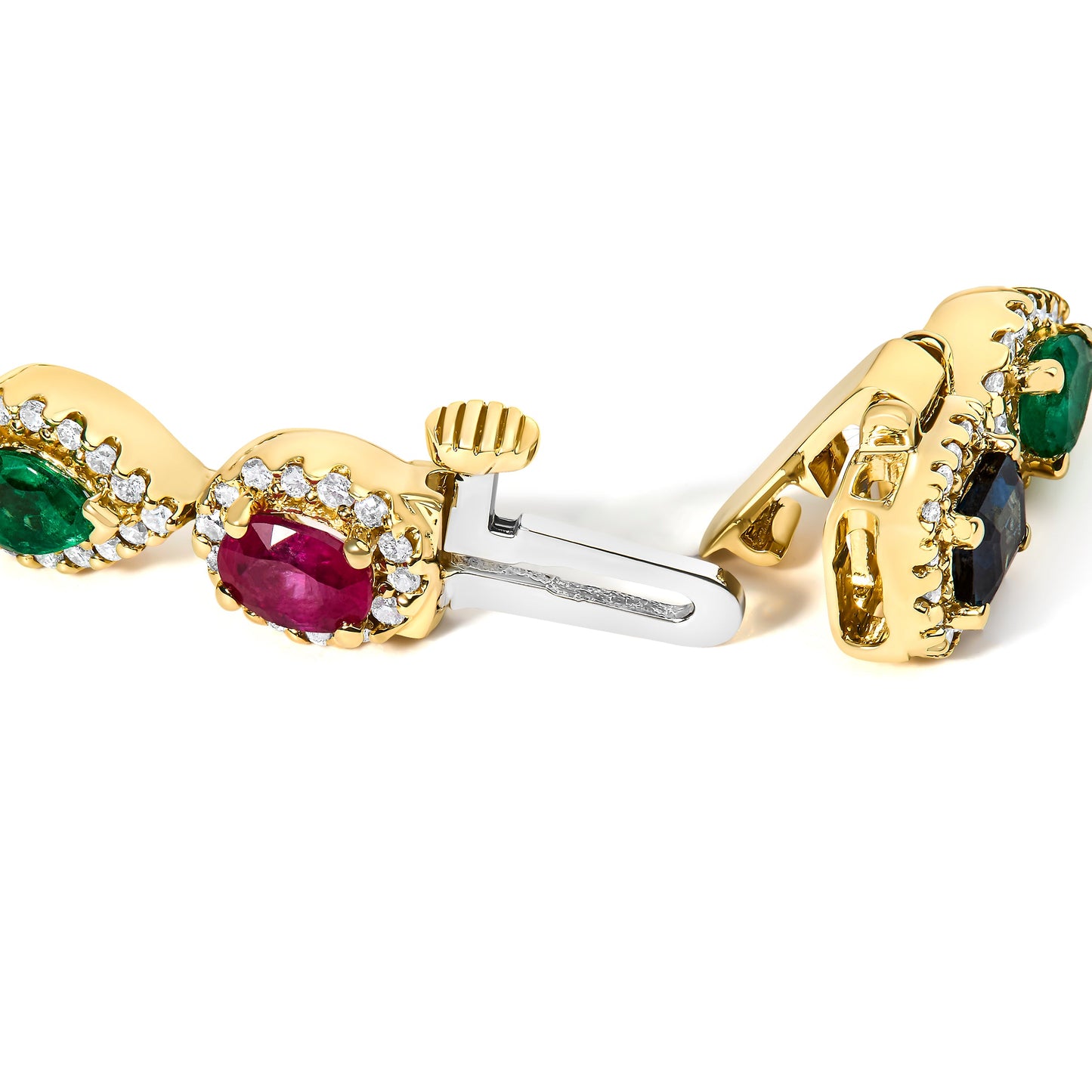 Pulsera de Tenis de Halo de Diamantes y Multigem de Oro Amarillo de 14K