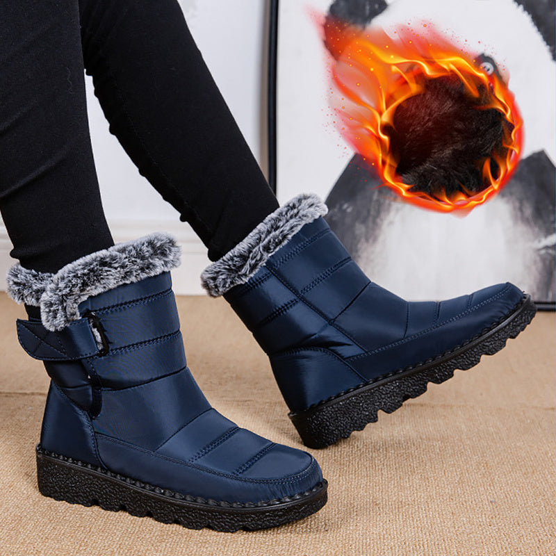 Botas de Nieve Impermeables de Piel Sintética para Mujer con Tacones Bajos