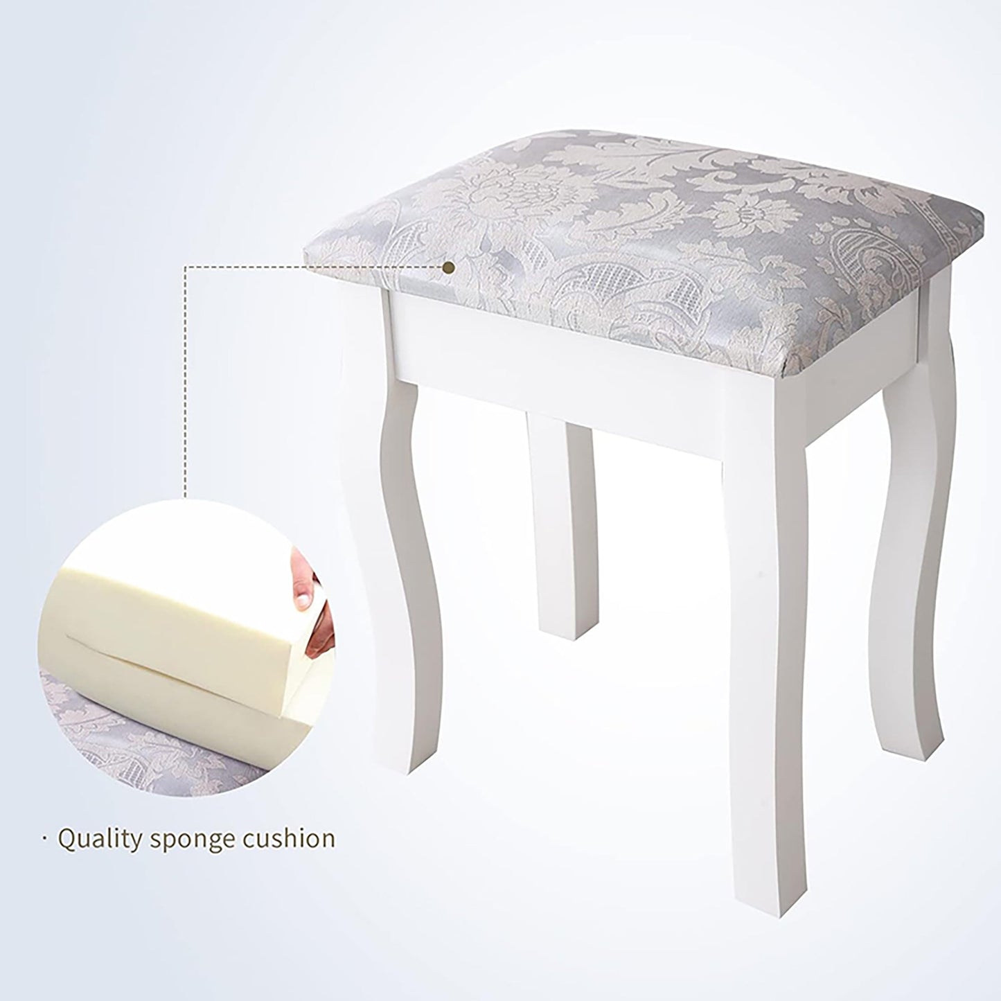 Vanity Table Set with 4 Drawer, Makeup Dressing Table w/Cushioned Stool, Girls Women Bedroom Furniture Set Oval Mirror - Korvel