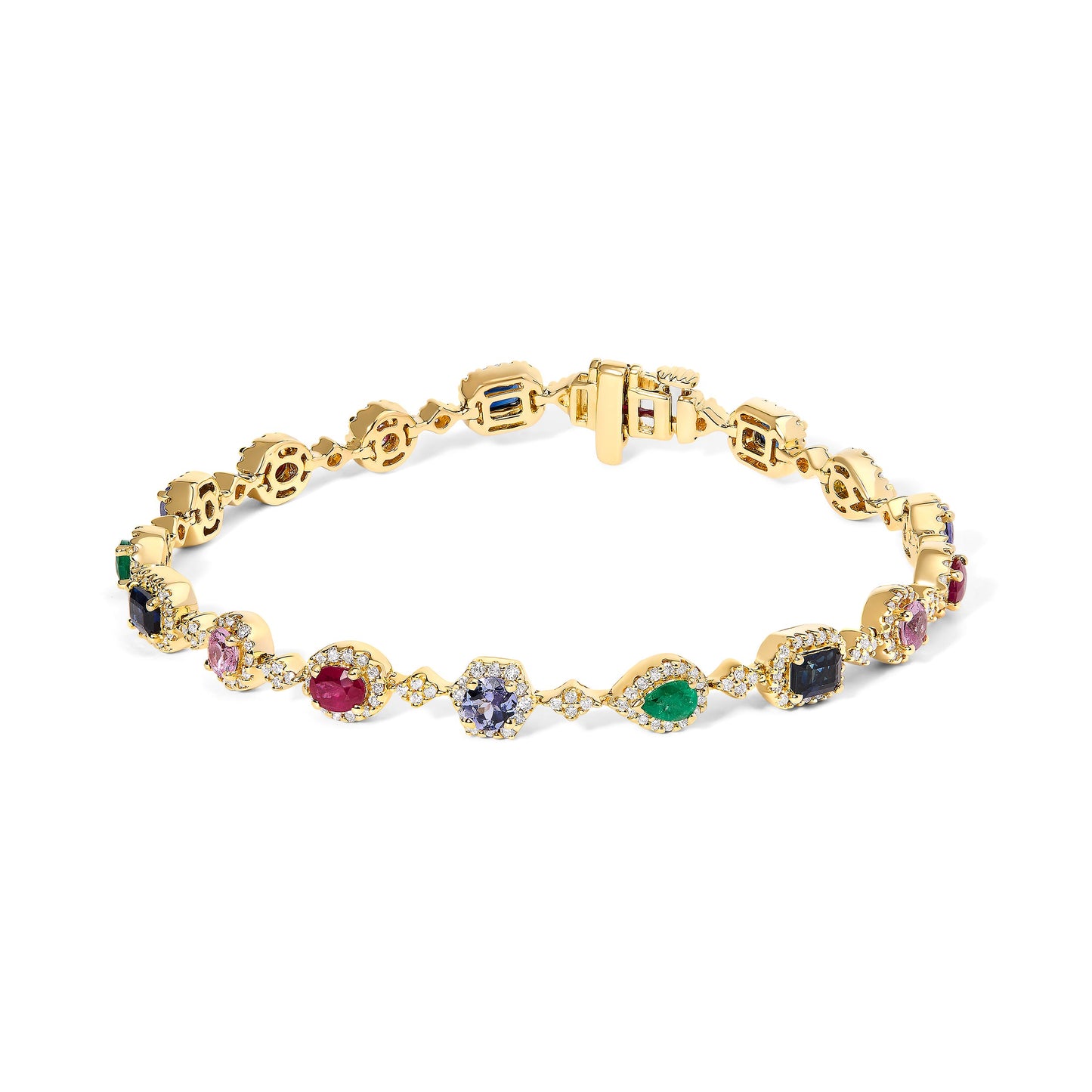 Bracelet Halo en Diamants et Multi-Gemmes en Or Jaune 14K