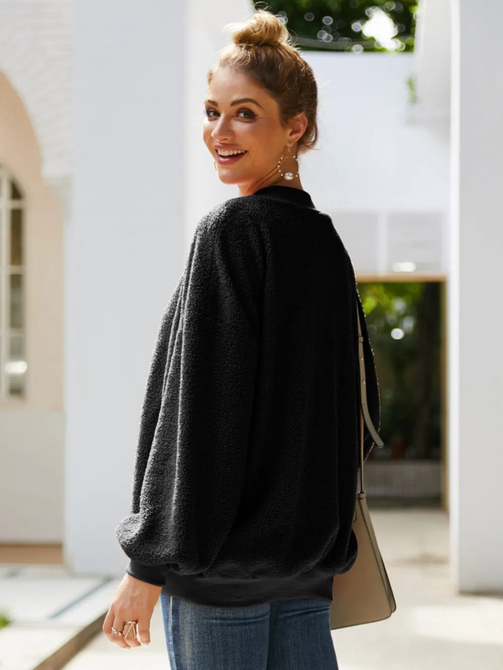 Casual round neck long sleeved velvet shirt women's top velvet shirt - Korvel