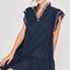 Vestido Elegante de Manga Rizada Talla Grande en Azul Marino