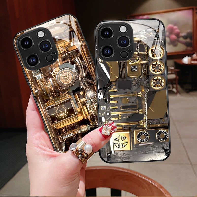 Trendy Cool Circuit Board Phone Case Apple 14 Glass Case iPhone 15 Protective Cover - Korvel