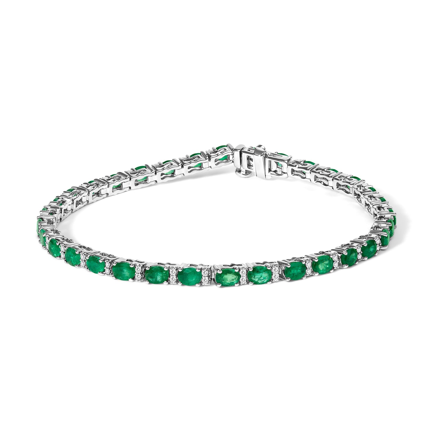 14K White Gold Emerald and Diamond Tennis Bracelet
