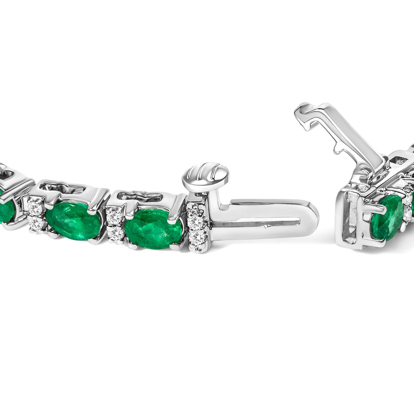 14K White Gold Emerald and Diamond Tennis Bracelet