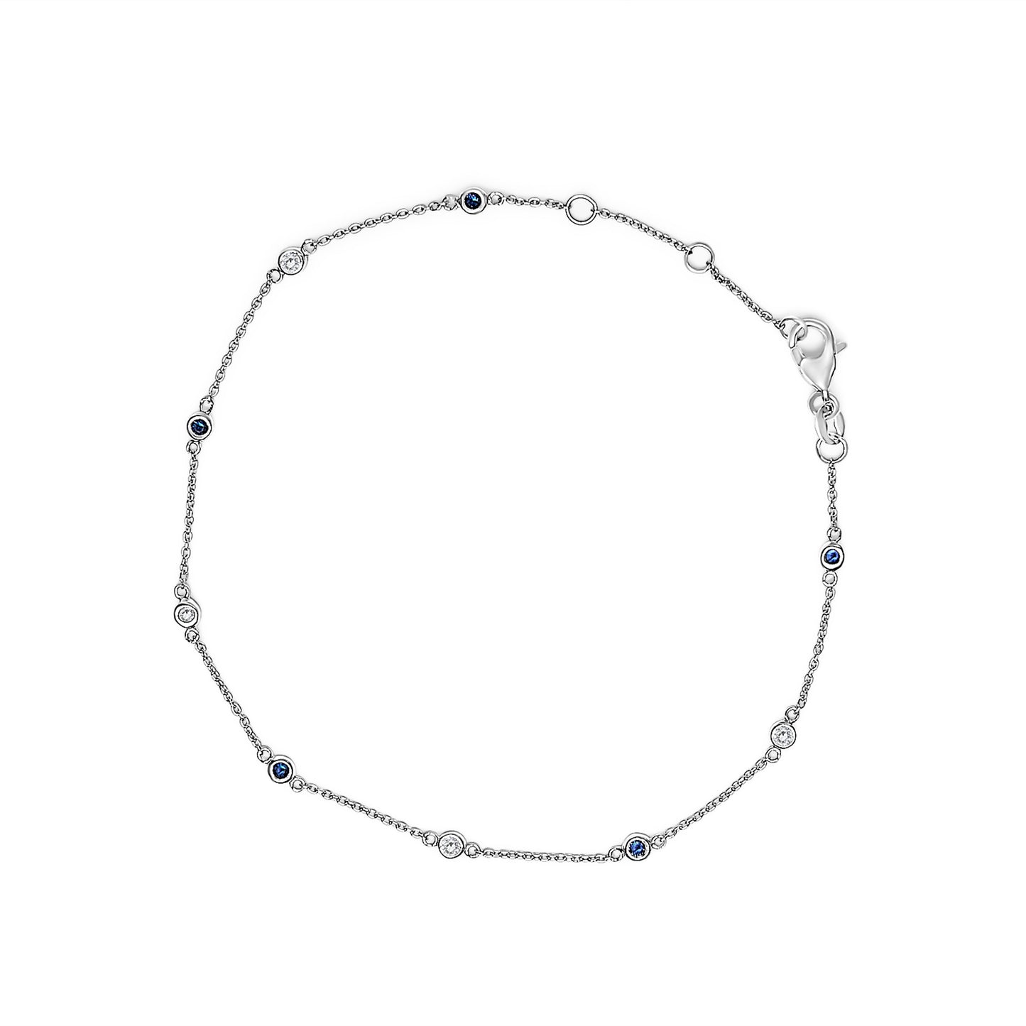 Pulsera de estación con zafiros azules y diamantes en oro blanco de 14 quilates - 8 pulgadas