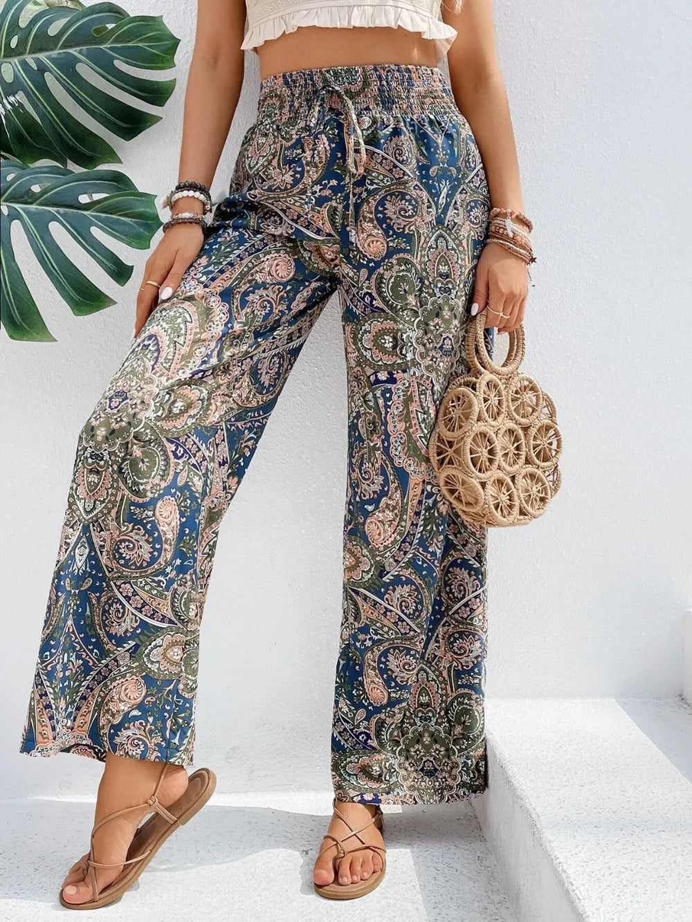 Printed Wide Leg Pants - Korvel