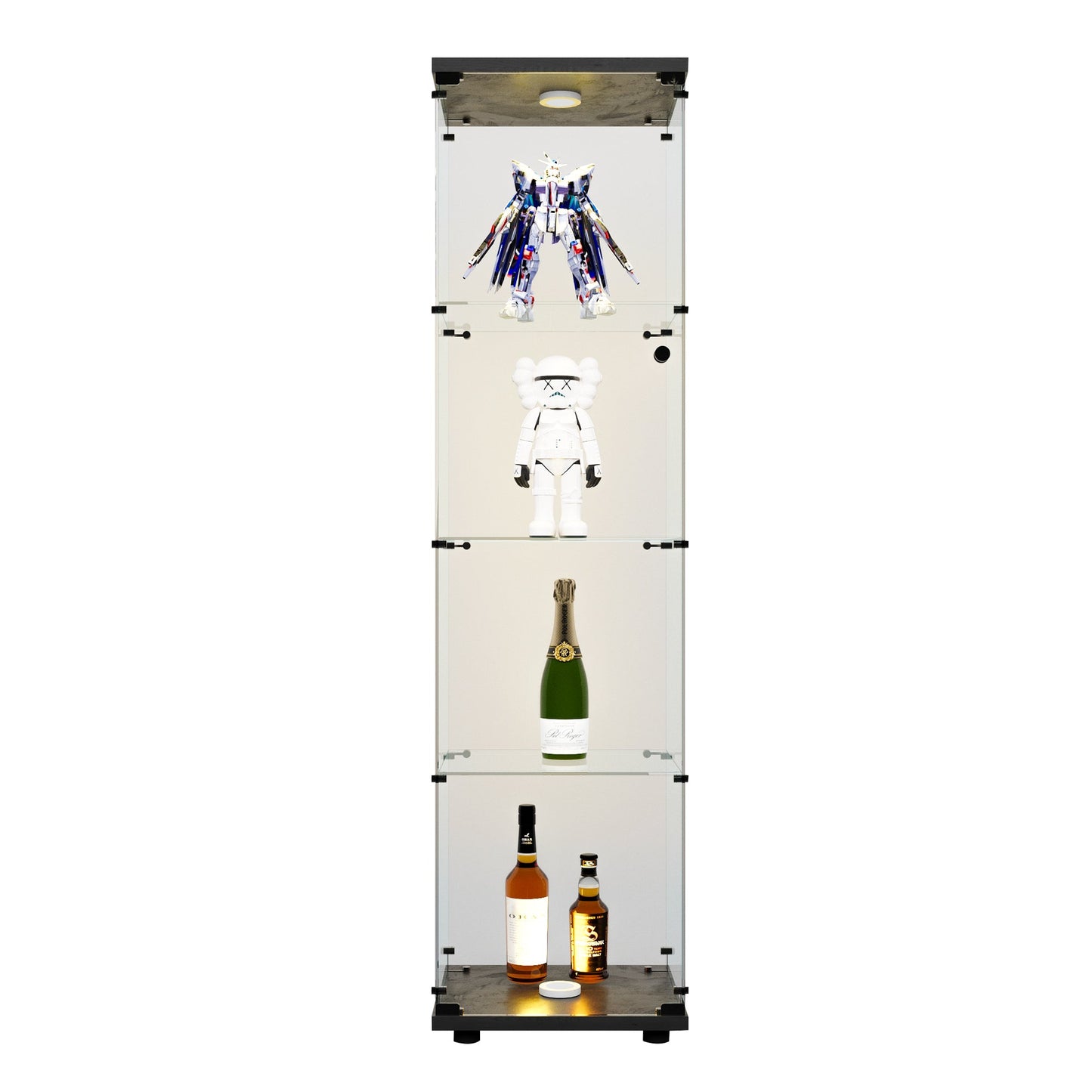 Cabinet d'affichage en verre LED élégant avec 4 étagères - Noir