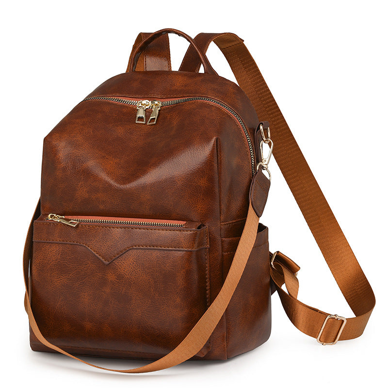 Korean-Style Soft PU Large-Capacity Women's Travel Backpack