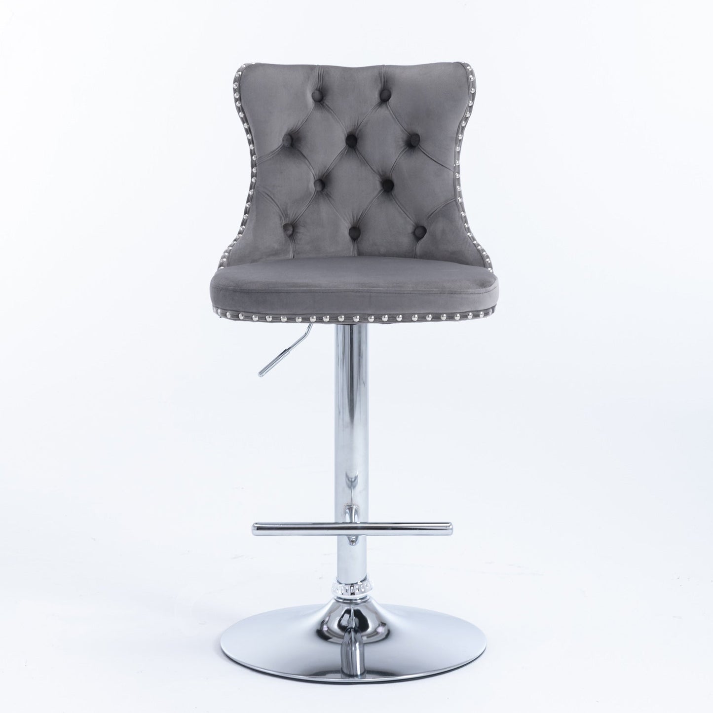 Ensemble de 2 tabourets de bar gris réglables avec base en chrome