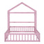 Wooden Full Size Children's Bed with Detachable Headboard and Integrated Clothes Drying Rack, Pink - Korvel