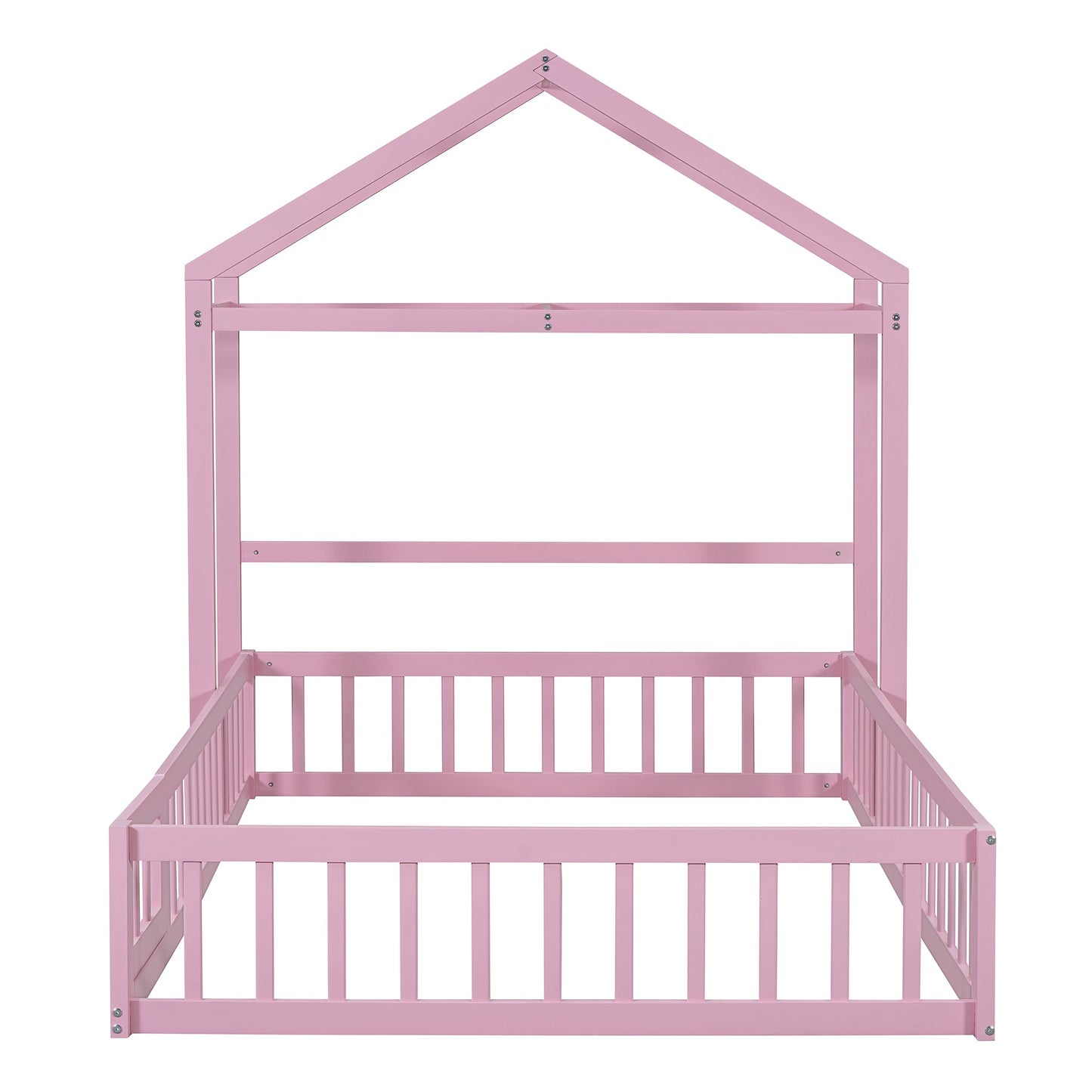 Wooden Full Size Children's Bed with Detachable Headboard and Integrated Clothes Drying Rack, Pink - Korvel