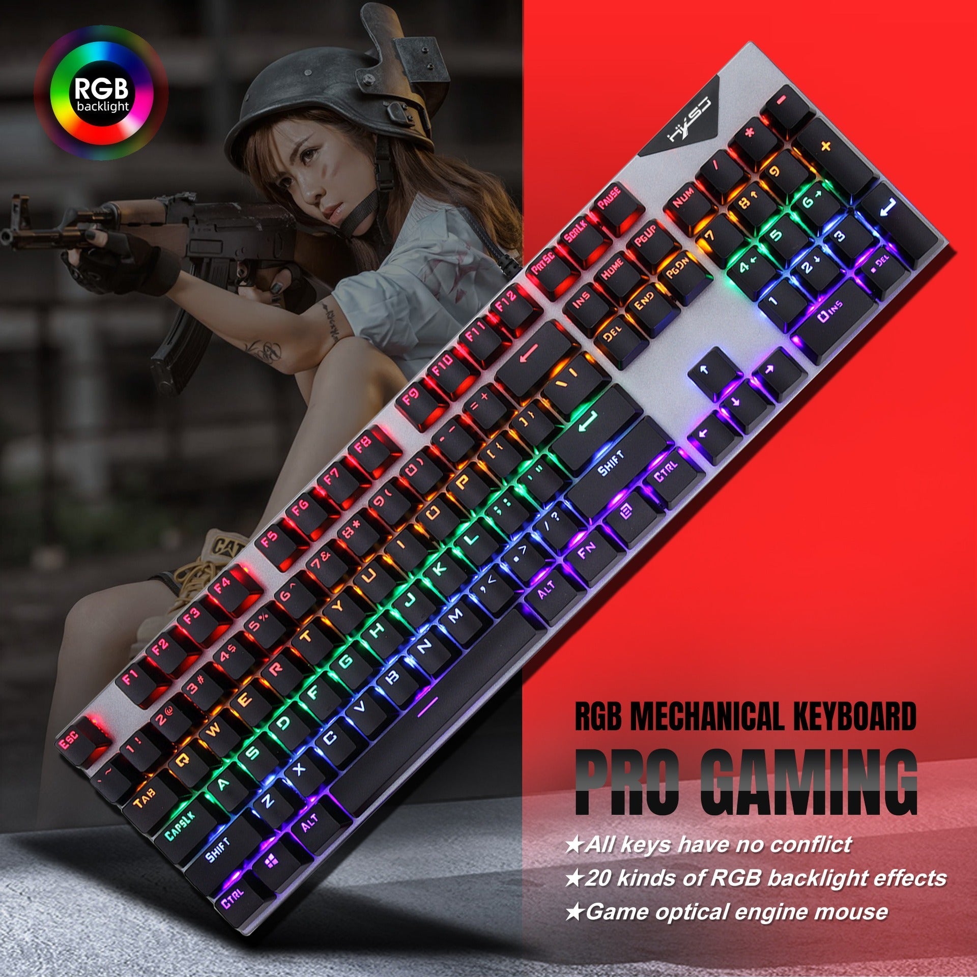Personalized mechanical keyboard RGB luminous esports game keyboard wired blue axis full 104 key keyboard - Korvel