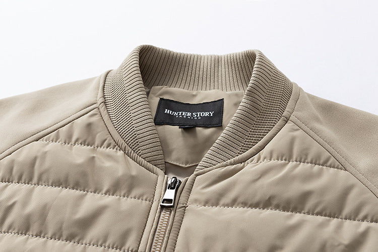 Color-Blocked Cotton-Padded Bomber Jacket for Men