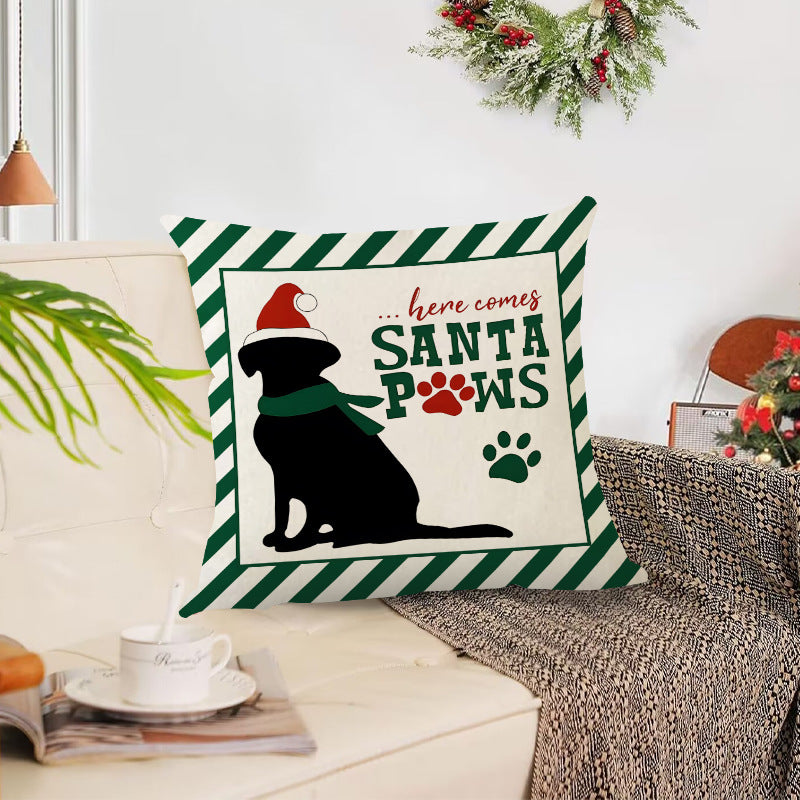 Christmas striped pillow cover linen black cat print pillowcase home holiday decoration cushion cover - Korvel