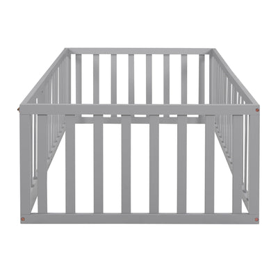 Twin Size Wood Daybed Frame with Fence - Gray
