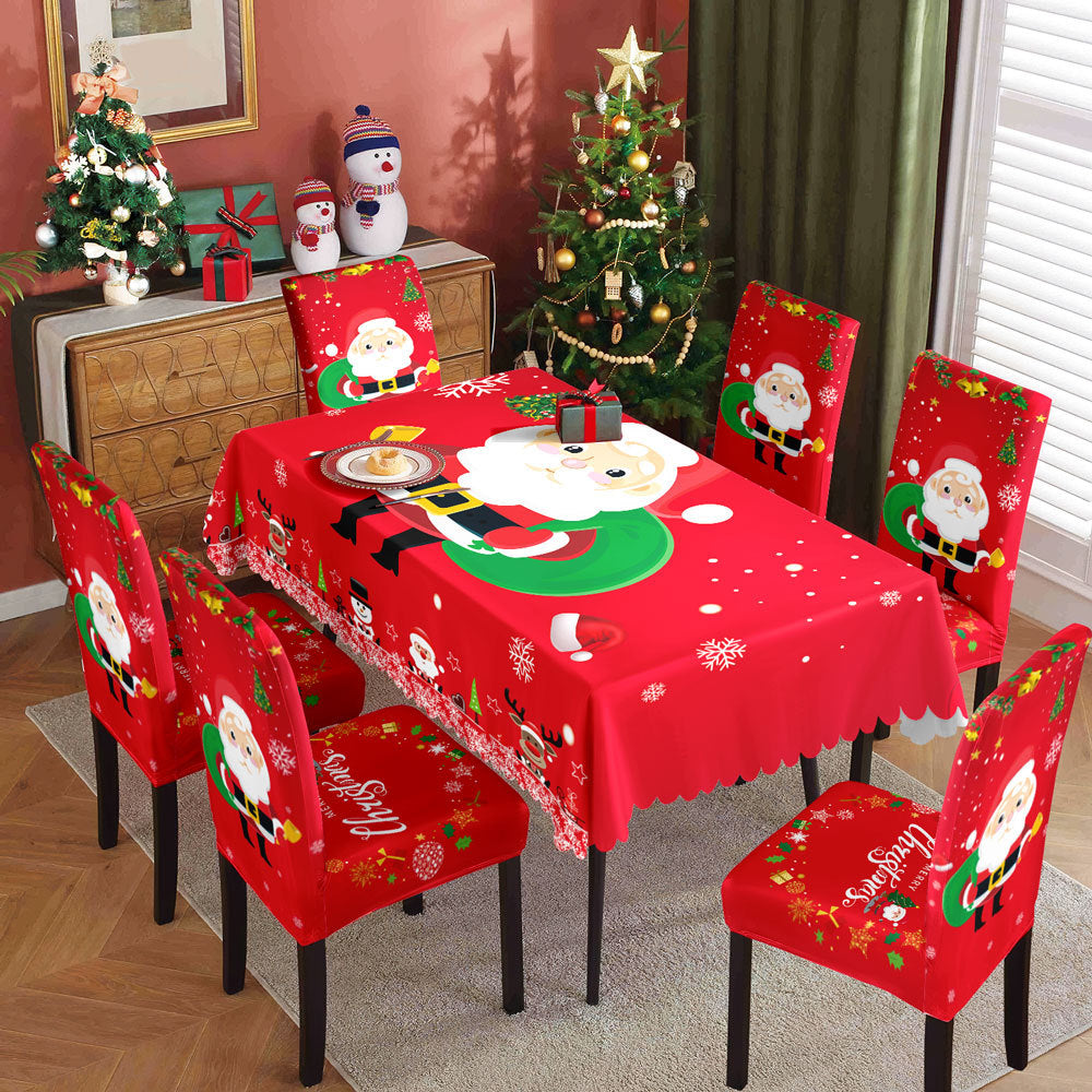 Christmas Waterproof Printed Tablecloth and Chair Cover Set