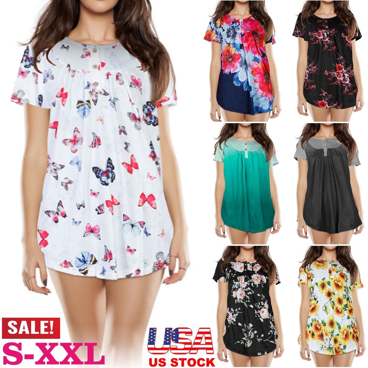 Women's Summer Floral Printed Loose Blouse - S-XXL