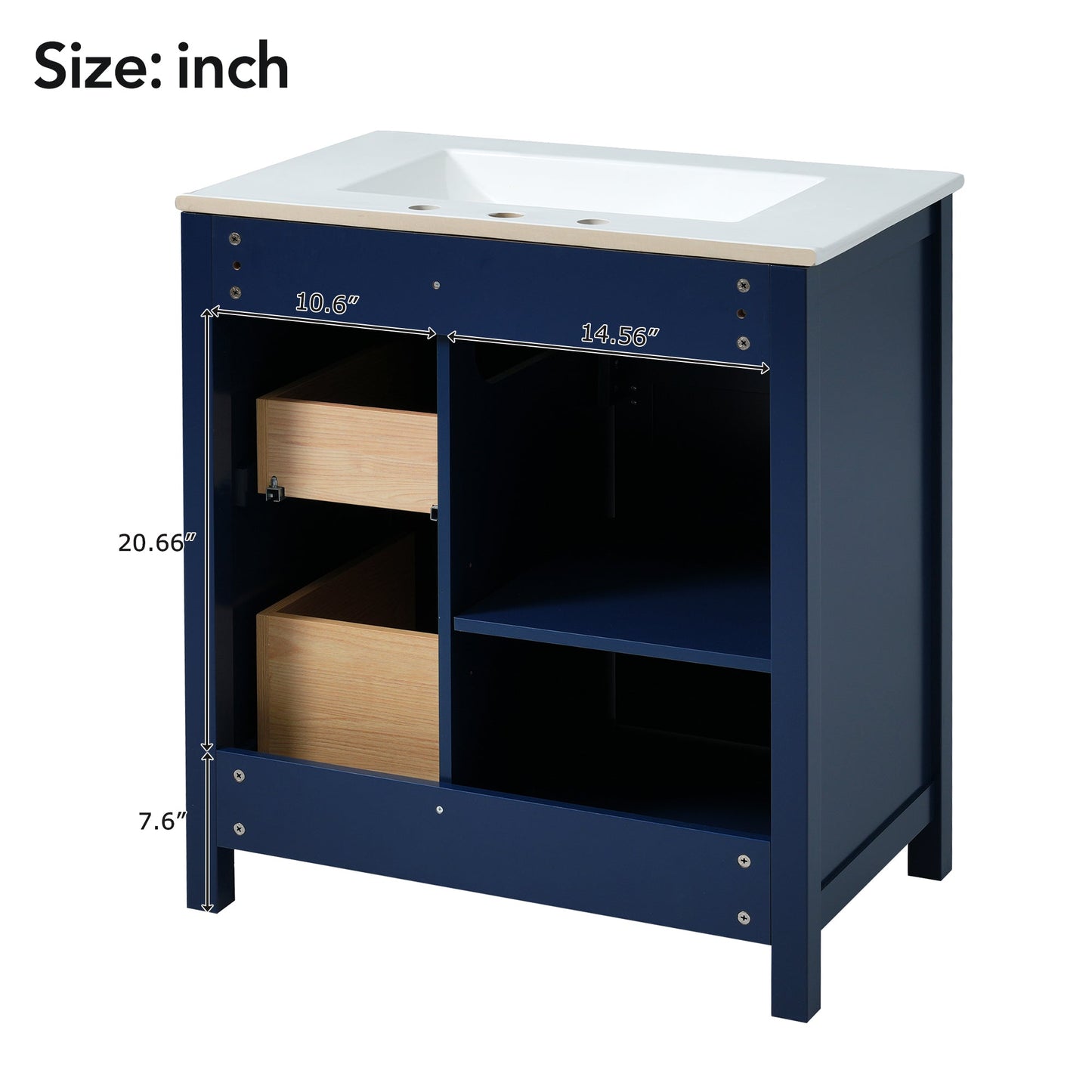 30-Inch Blue Bathroom Vanity with Ceramic Sink and Ample Storage - Ideal Choice for Small Bathrooms - Korvel