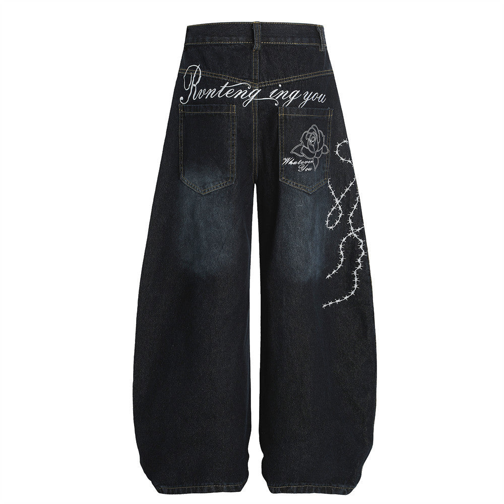 Vintage-Inspired Loose Fit Denim Trousers for Men