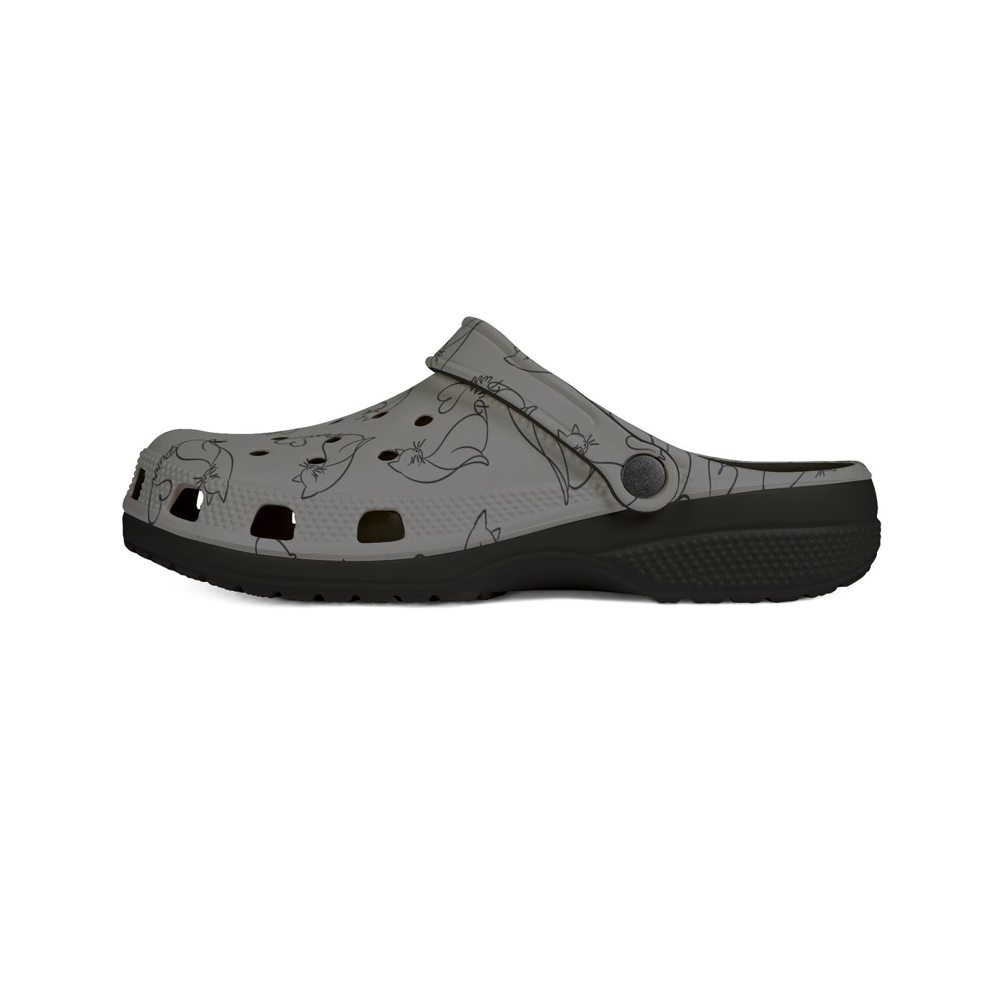 Minimalist Cat Line Art EVA Clogs – Grey Slip-Ons