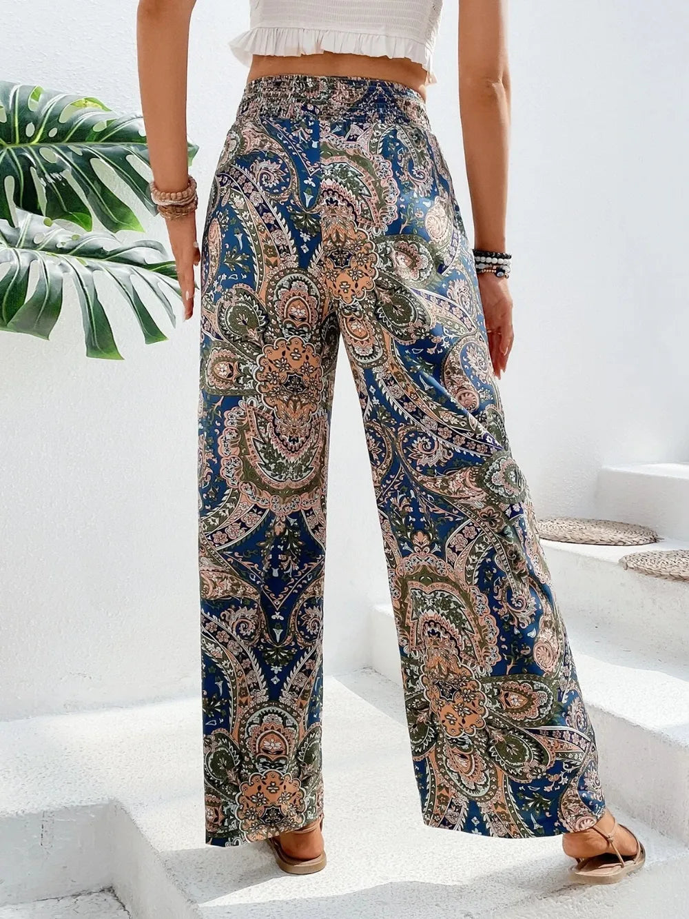 Printed Wide Leg Pants - Korvel