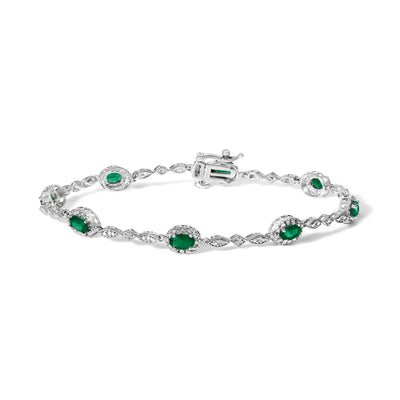 Pulsera de Esmeralda Verde y Diamante en Oro Blanco de 10K