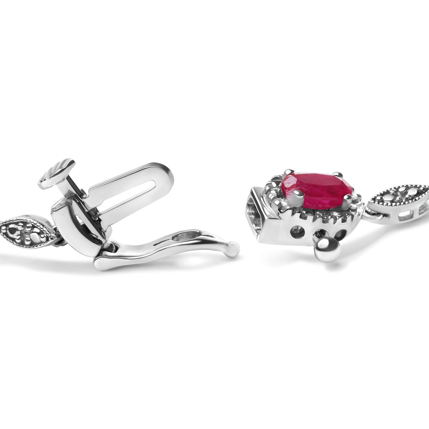 10K White Gold Ruby and Diamond Link Bracelet - Size 7"