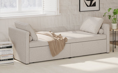 Modern Beige Lounge Chair Sofa Bed with Storage Drawers