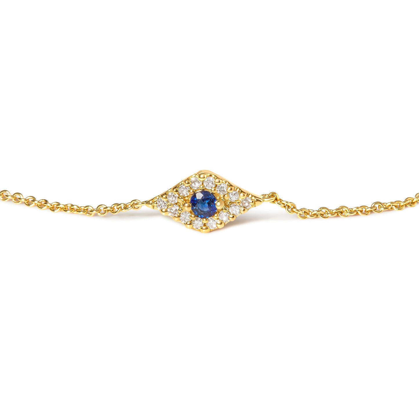 Pulsera de Ojo Maligno de Zafiro Azul y Diamante en Oro Amarillo de 10K - 7"