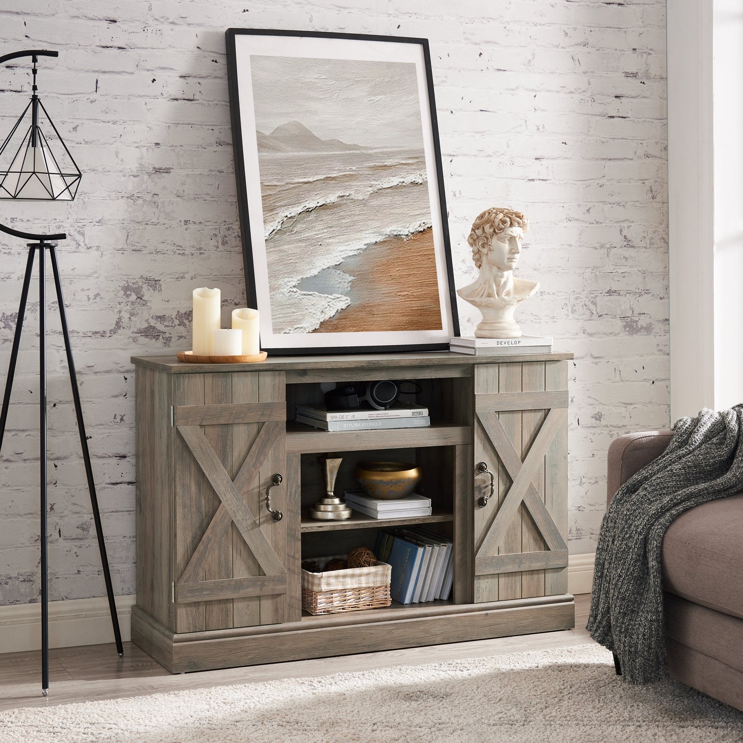 Farmhouse Classic Media TV Stand Antique Entertainment Console for TV up to 50" with Open and Closed Storage Space - Korvel