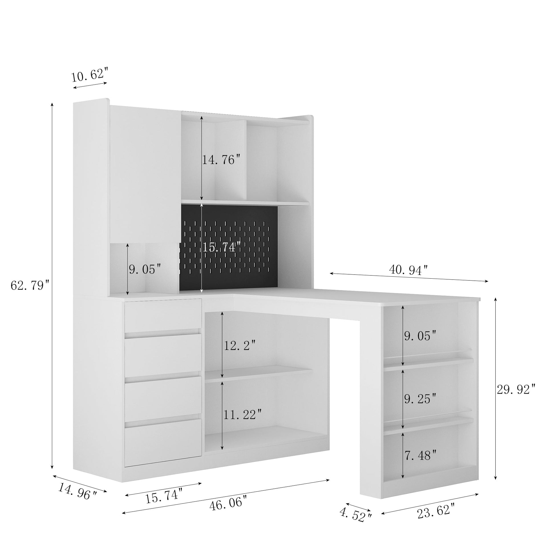 L-shaped office desk with charger, bookshelf with drawers and LED lights, and corner gaming computer desk with storage space - Korvel