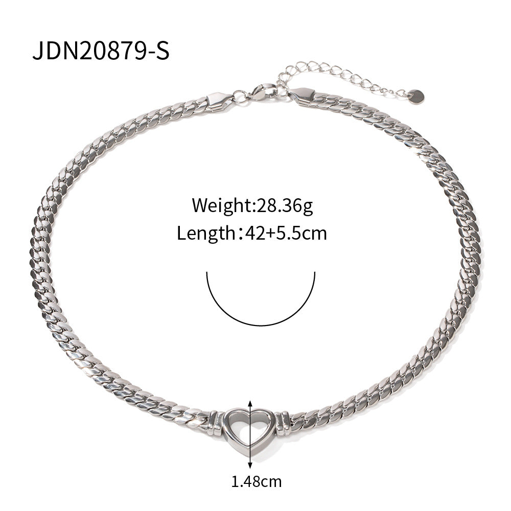 Stainless steel Cuban chain heart-shaped necklace with hollowed out flat snake chain heart pendant necklace for women - Korvel