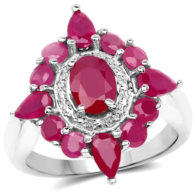 Elegant 3.04 Carat Glass Filled Ruby Sterling Silver Ring