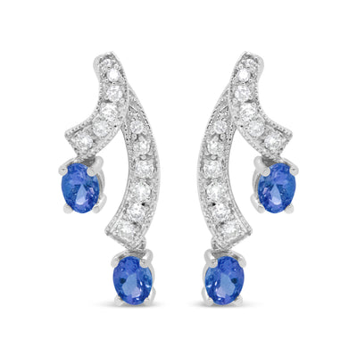 Pendientes Colgantes de Tanzanita y Diamantes en Oro Blanco de 14K