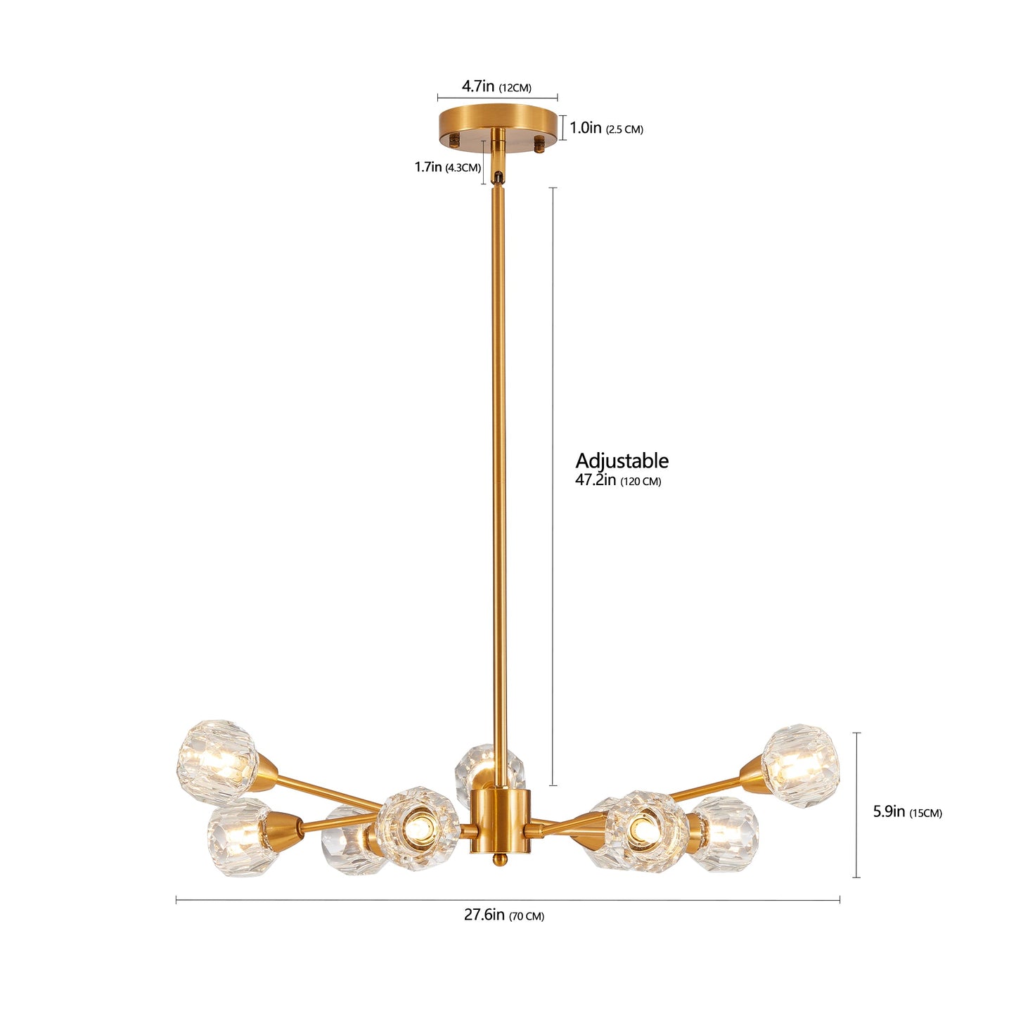 Modern Crystal Chandeliers, 9 Lights Golden Chandelier for Living Room Bedroom (Bulbs Not Included) - Korvel