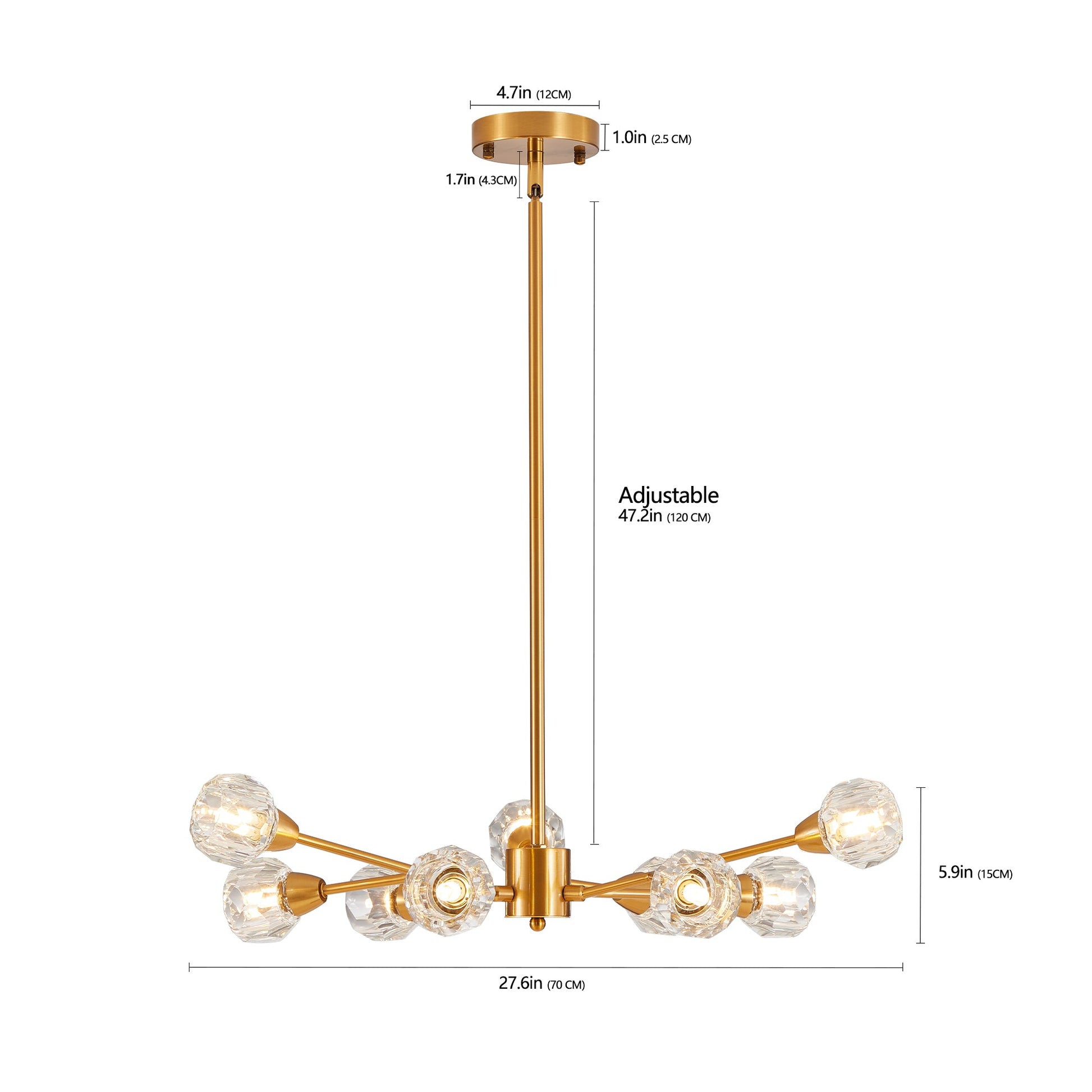 Modern Crystal Chandeliers, 9 Lights Golden Chandelier for Living Room Bedroom (Bulbs Not Included) - Korvel