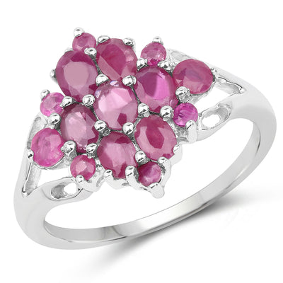 2.10 Carat Genuine Ruby Cluster Ring in Sterling Silver