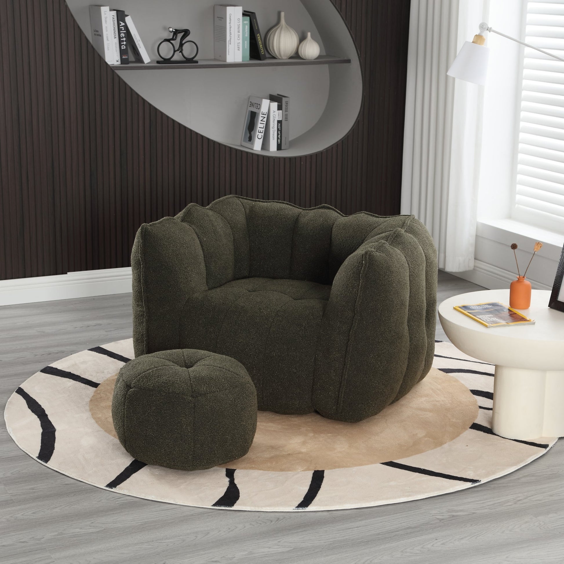 Soft Bean Bag Chair with High Resilient Foam(Chips)for living room and bedroom,Comfortable Square Lazy Sofa with Footstool - Korvel