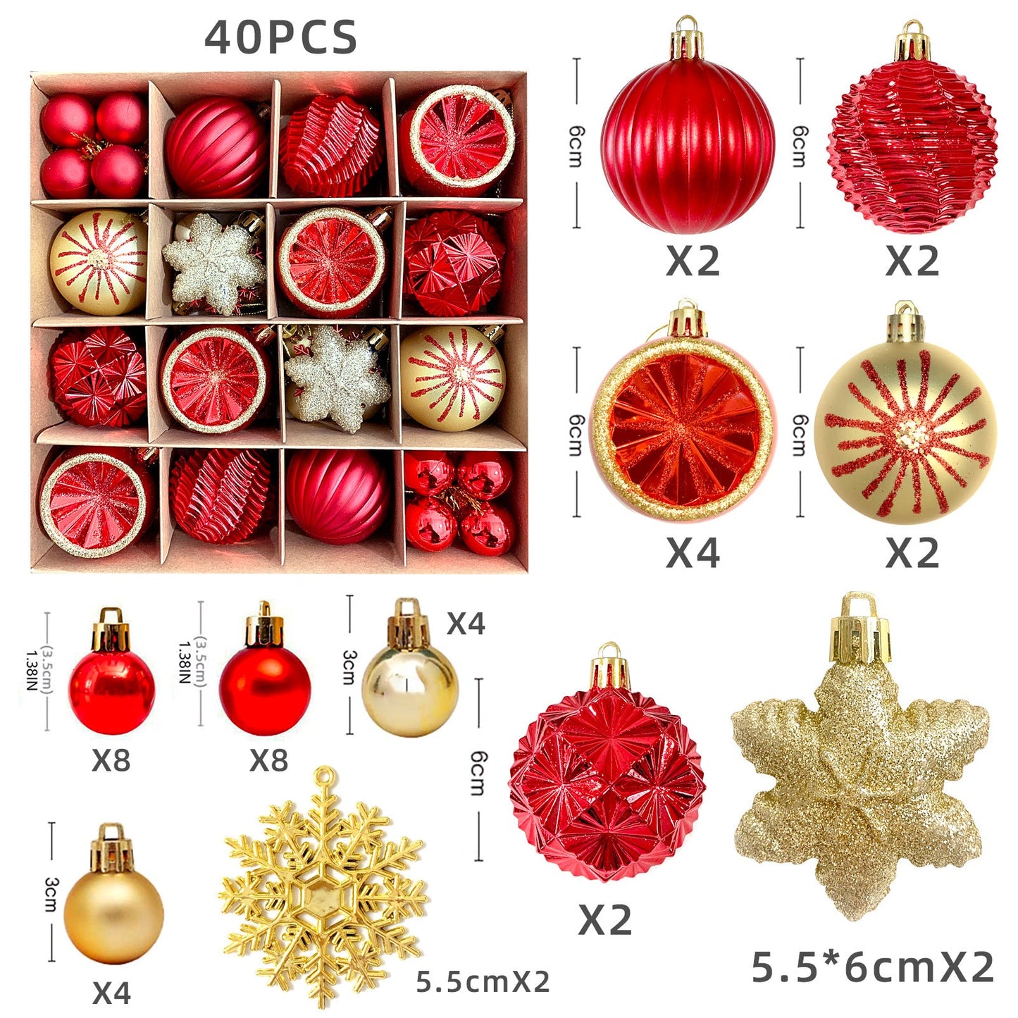 Christmas decoration 6cm electroplated ball plastic ball special-shaped painted Christmas ball gift Christmas tree pendant - Korvel
