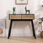 Side table with two real rattan drawers, solid wood table legs,can be used in the dining room, living room,bedroom - Korvel