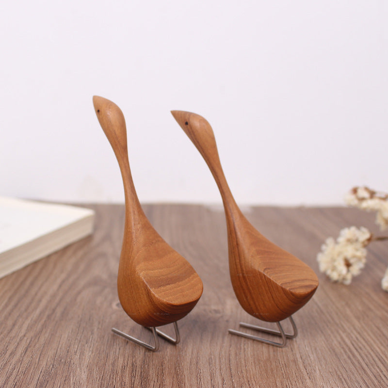 Swan Wooden Figurine Creative Desktop Home Decor Wood Carved Goose Craft Carving Nordic Figurine - Korvel