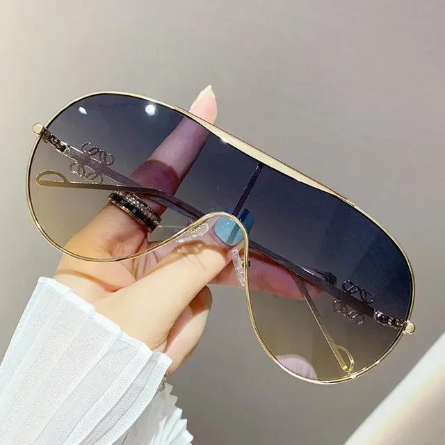 Metal one-piece sunglasses, one-piece large-frame sports goggles, cycling windproof sunglasses, men's and women's advanced sense - Korvel