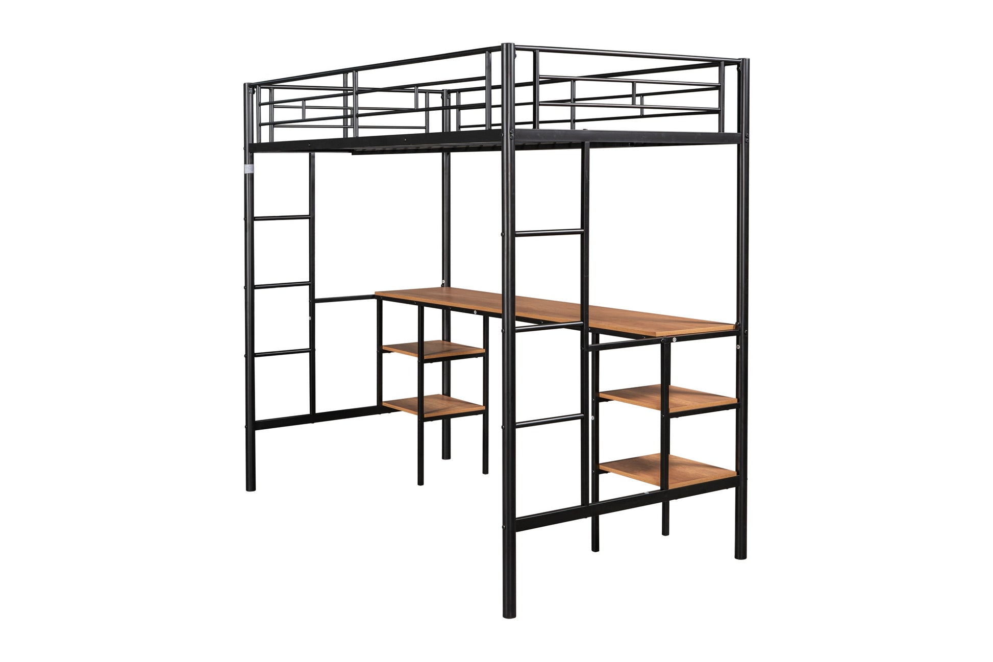 Twin loft bed with table and shelf/Heavy duty sturdy metal/Built in table and shelf/Noise reduction/Safety fence - Korvel