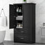 Tall Bathroom Storage Cabinet, Cabinet with Two Doors and Drawers, Adjustable Shelf, MDF Board, Black - Korvel